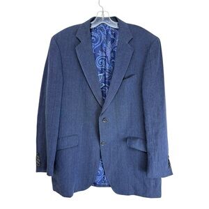 Etro Linen Blazer Jacket Sport Coat 44R Blue Paisley Silk Lined Made in Italy